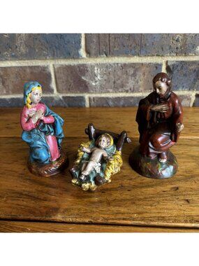 Vintage 1970 Atlantic Mold Nativity Joseph Mary Baby Jesus Ceramic 3 Piece READ